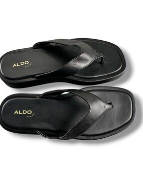 ALDO Black Yem Platform Thong Sandals Square Toe 9